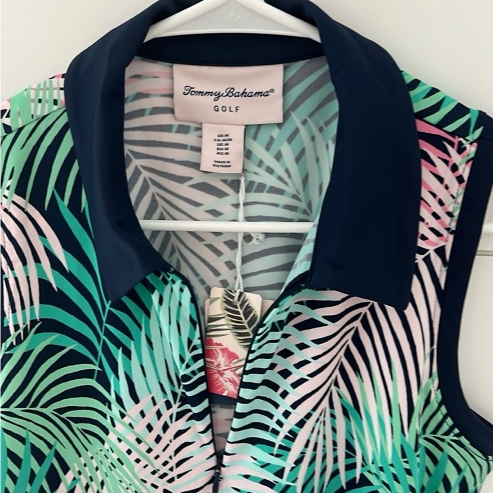 Tommy Bahama Navy and Green Tropical Golf Top